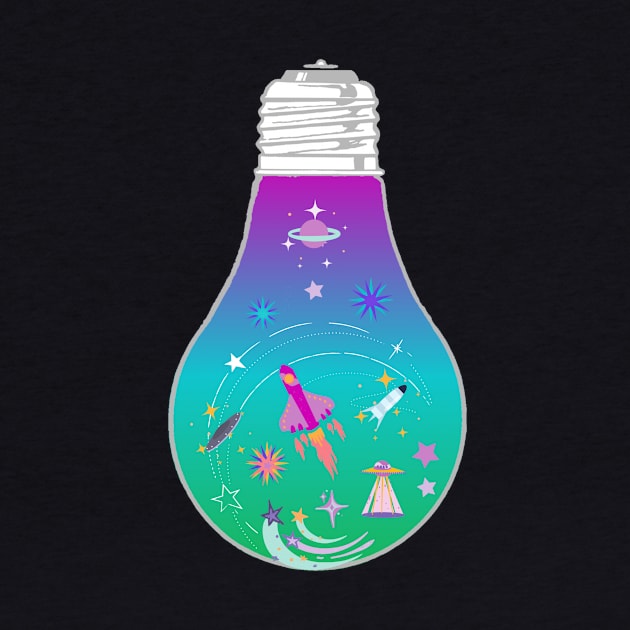 Space ship and planet light bulb - Kawaii by LukjanovArt